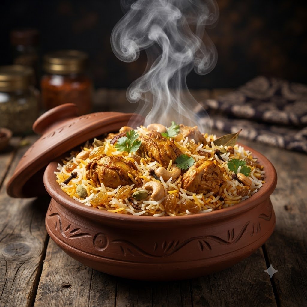 OG Hybrid chicken dum biryani with fragrant rice and golden potatoes